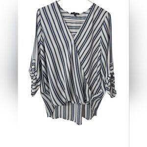 West Kei Womens Large Blue Striped Blouse Top